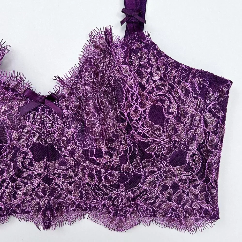 Victoria's Secret Dream Angels Push-Up Without Padding Purple Gold Lace Bra 32D